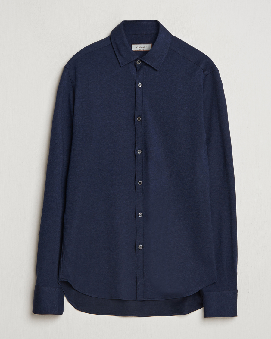 Men | Shirts | Canali | Slim Fit Stretch Piquet Shirt Navy