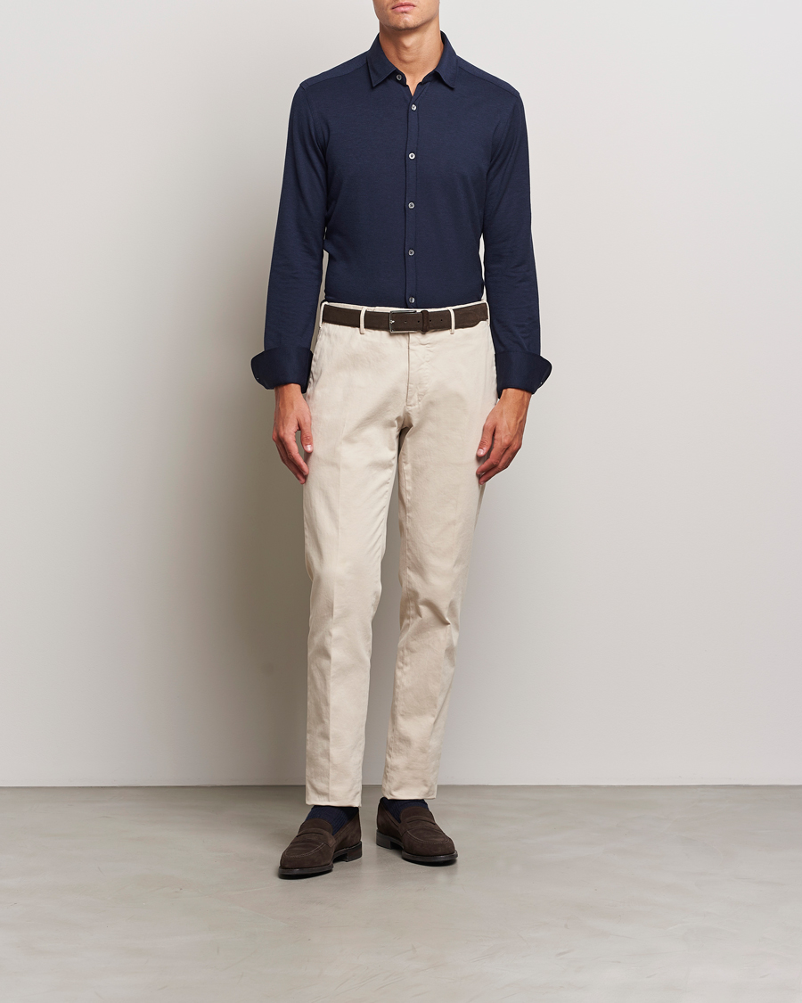 Men | Shirts | Canali | Slim Fit Stretch Piquet Shirt Navy