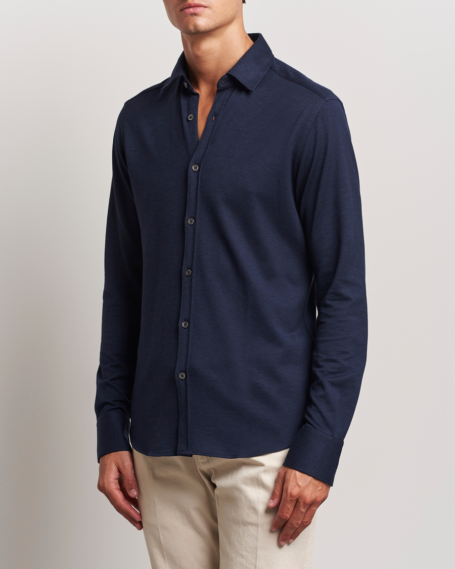 Men | Shirts | Canali | Slim Fit Stretch Piquet Shirt Navy
