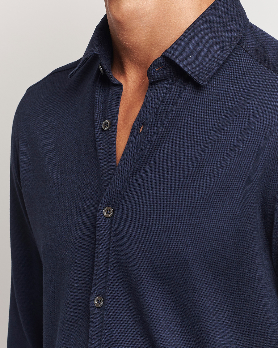 Men | Shirts | Canali | Slim Fit Stretch Piquet Shirt Navy