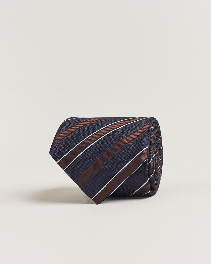 Men | Canali Regimental Stripe Silk Tie Navy/Brown | Canali | Regimental Stripe Silk Tie Navy/Brown
