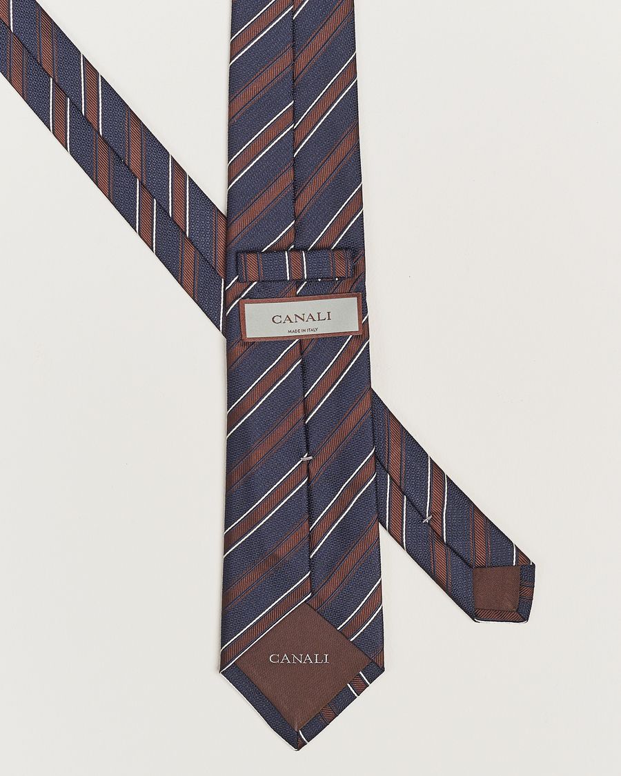Men | Canali Regimental Stripe Silk Tie Navy/Brown | Canali | Regimental Stripe Silk Tie Navy/Brown