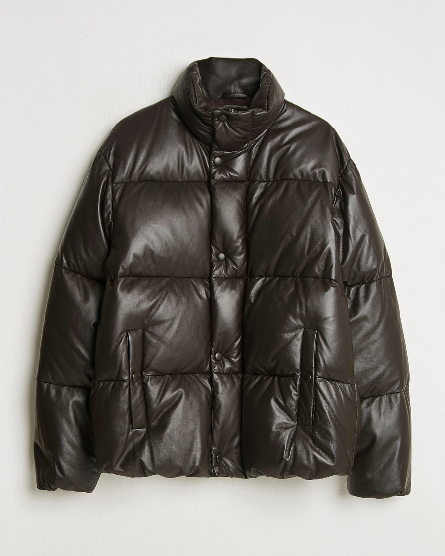 Men | Coats & Jackets | GANT 240 Mulberry Street | Leather Down Puffer Jacket Deep Brown