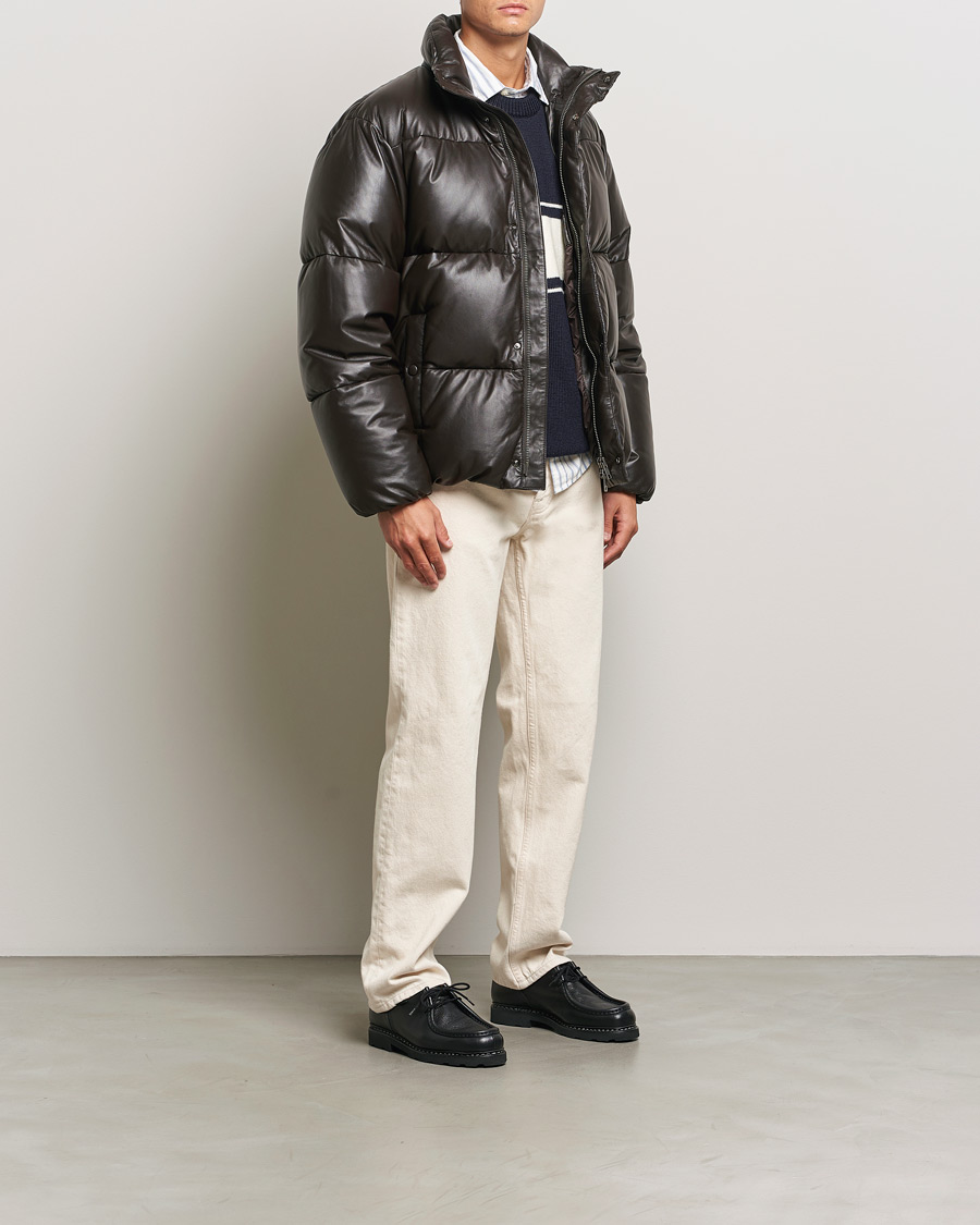 Men | Coats & Jackets | GANT 240 Mulberry Street | Leather Down Puffer Jacket Deep Brown