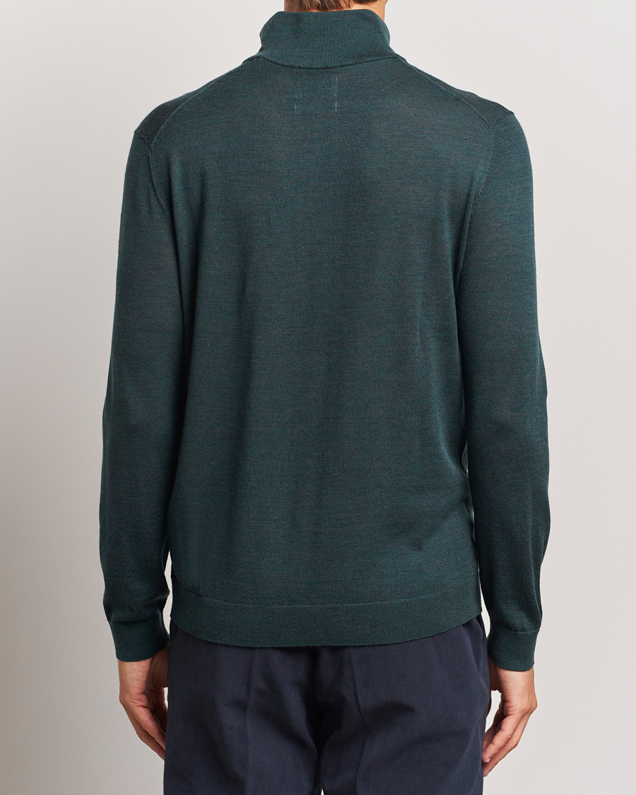 Men | Sweaters & Knitwear | GANT | Extrafine Merino Wool Half Zip Tartan Green