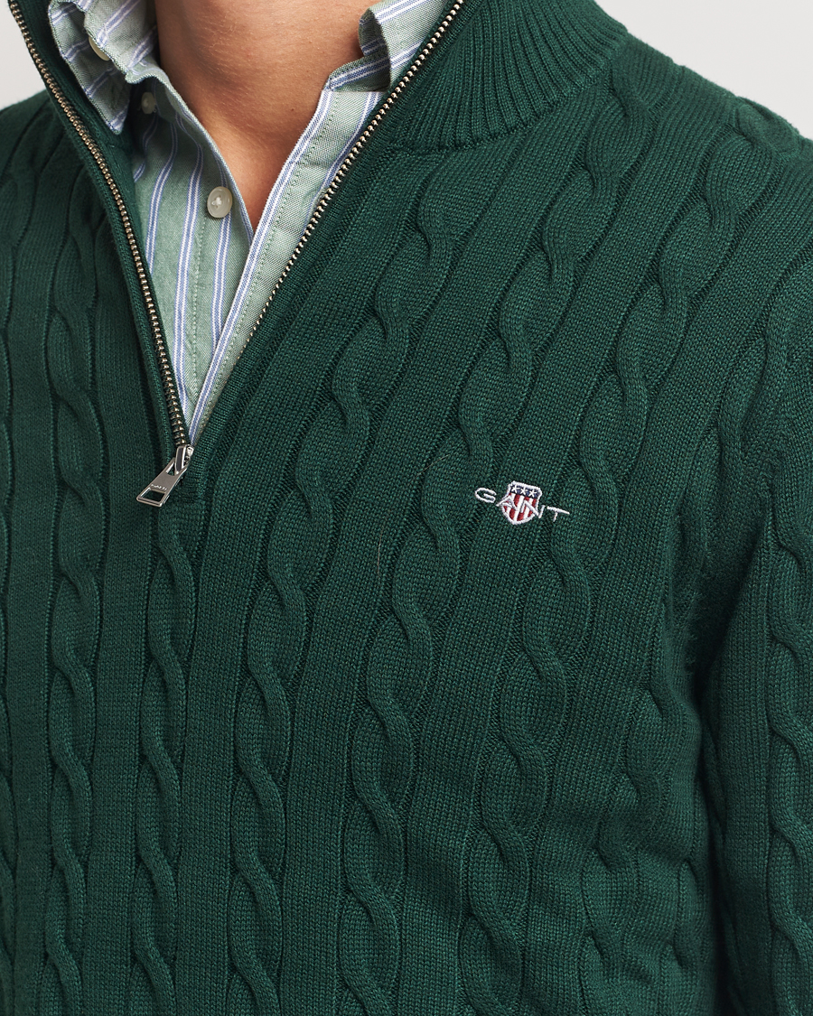 GANT Cotton Cable Half Zip Tartan Green at CareOfCarl.com