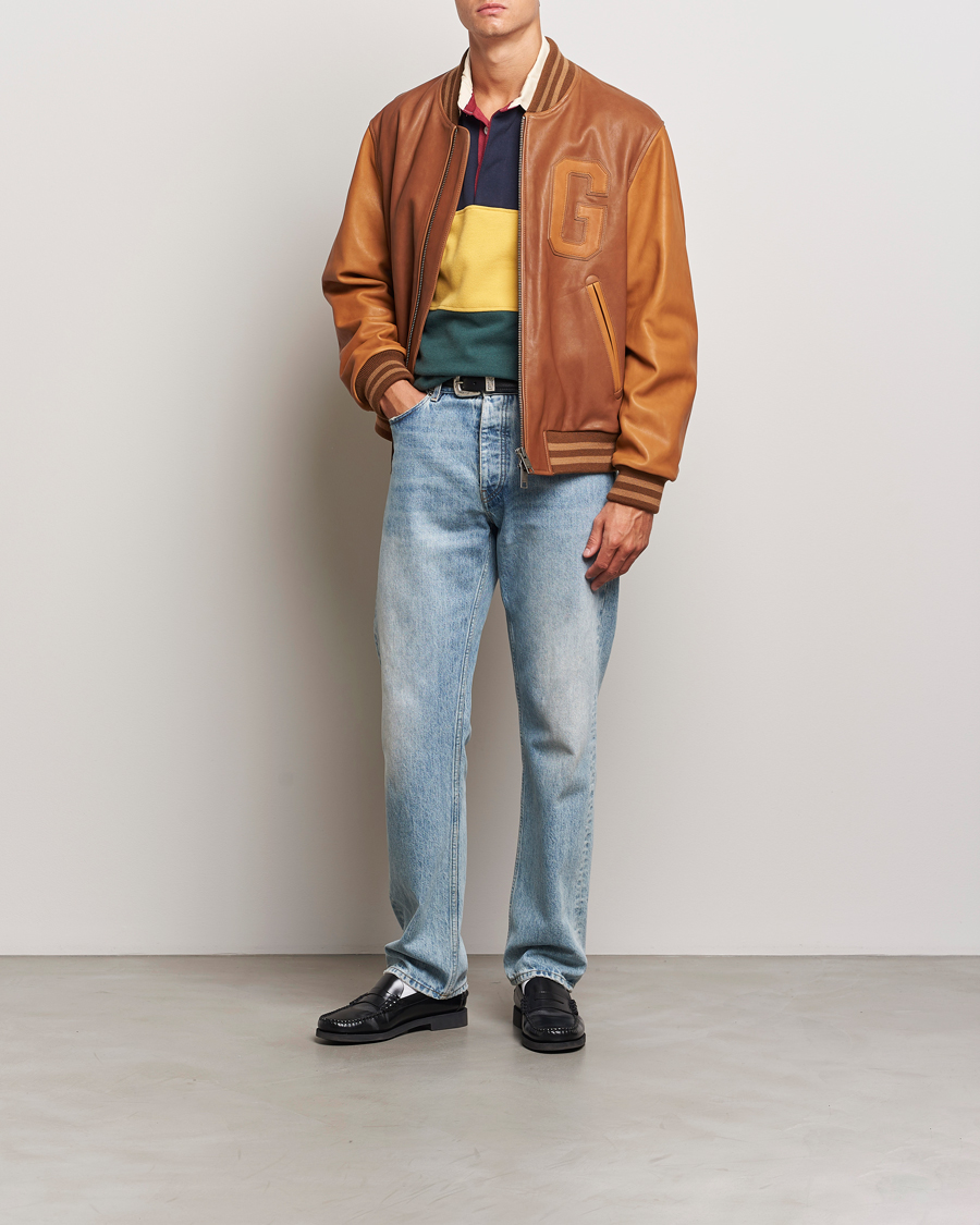 Men | Coats & Jackets | Gant | Leather Varsity Jacket Brown Sugar