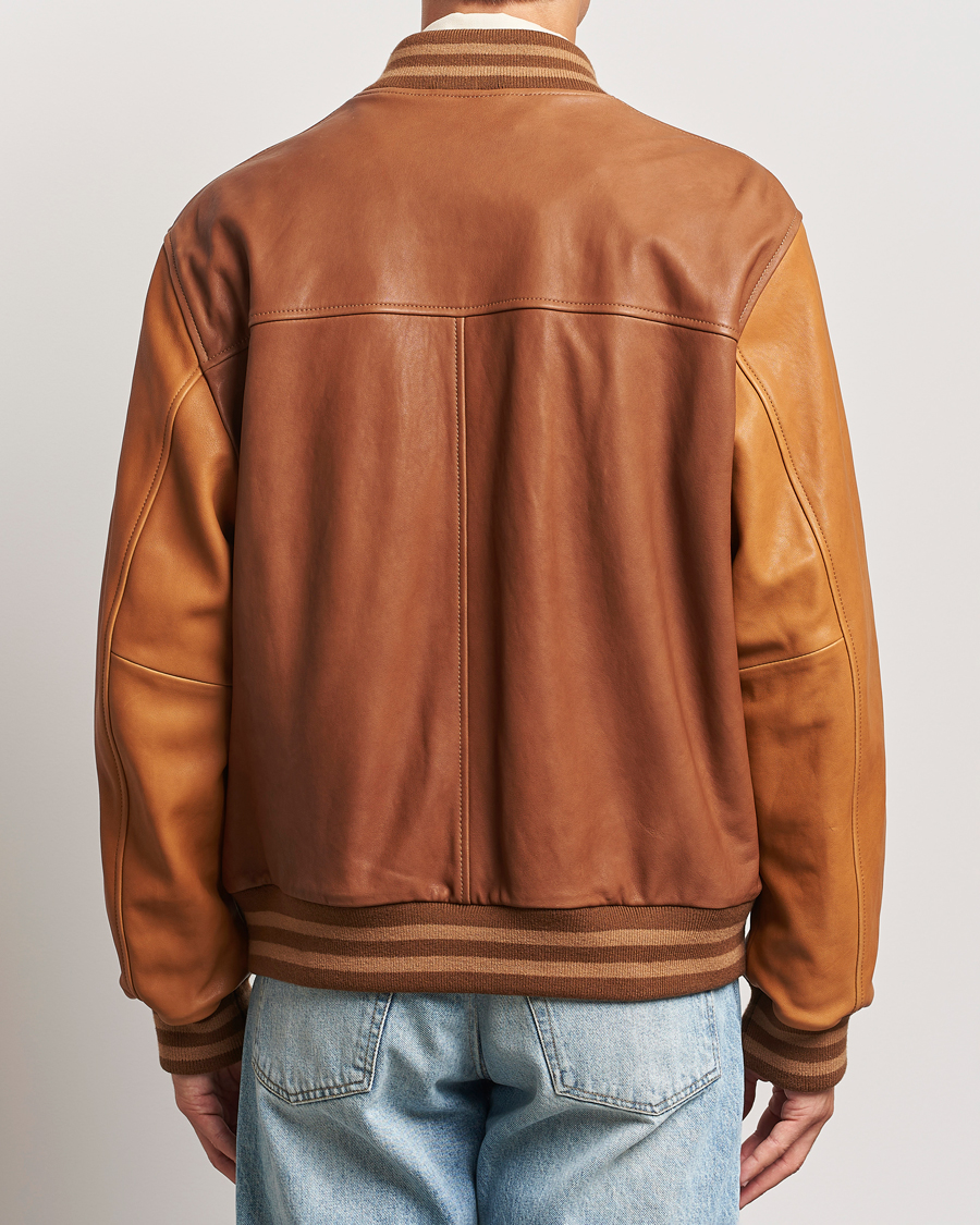 Men | Coats & Jackets | Gant | Leather Varsity Jacket Brown Sugar