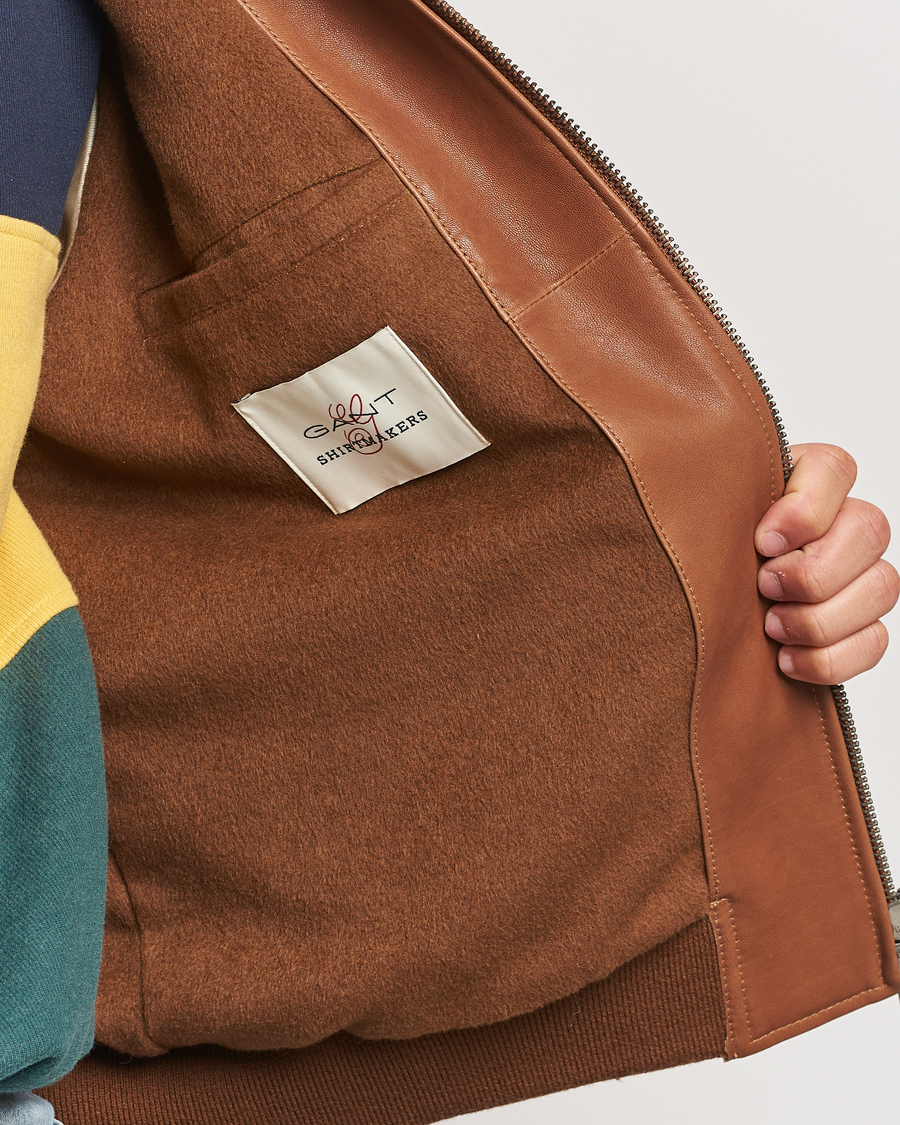 Men | Coats & Jackets | Gant | Leather Varsity Jacket Brown Sugar