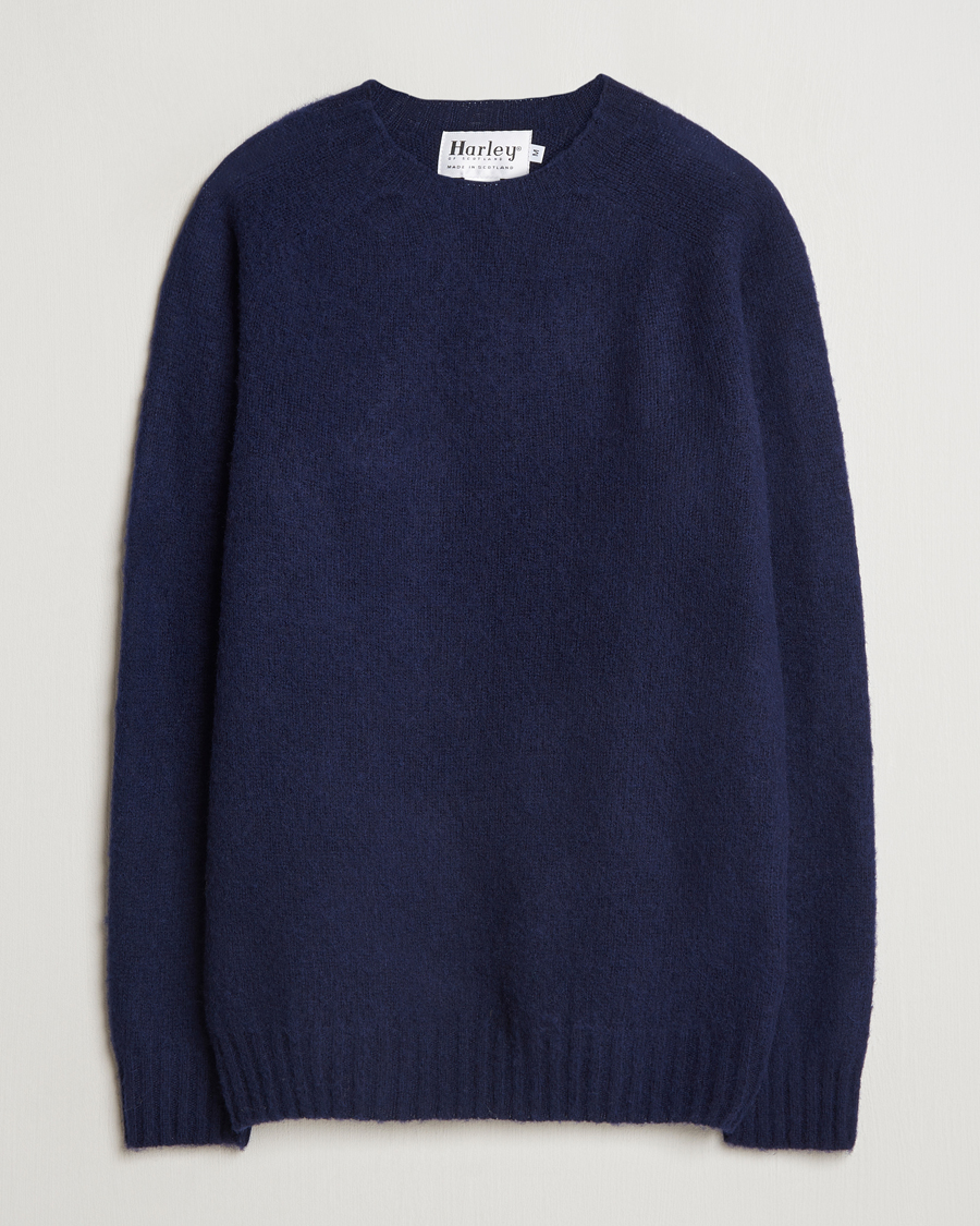 Harley Of Scotland Brushed Supersoft Lambswool Crewneck Navy at