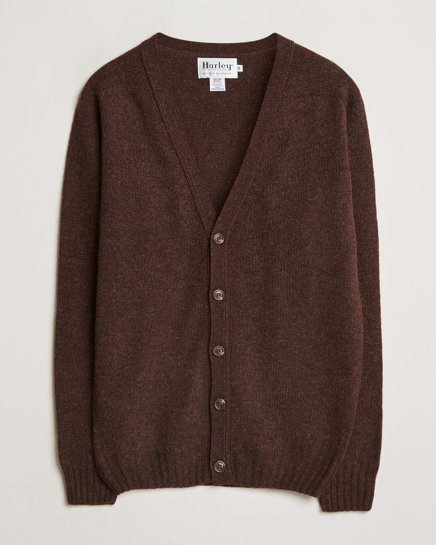 Men | Sweaters & Knitwear | Harley Of Scotland | Supersoft Lambswool Cardigan Coffee
