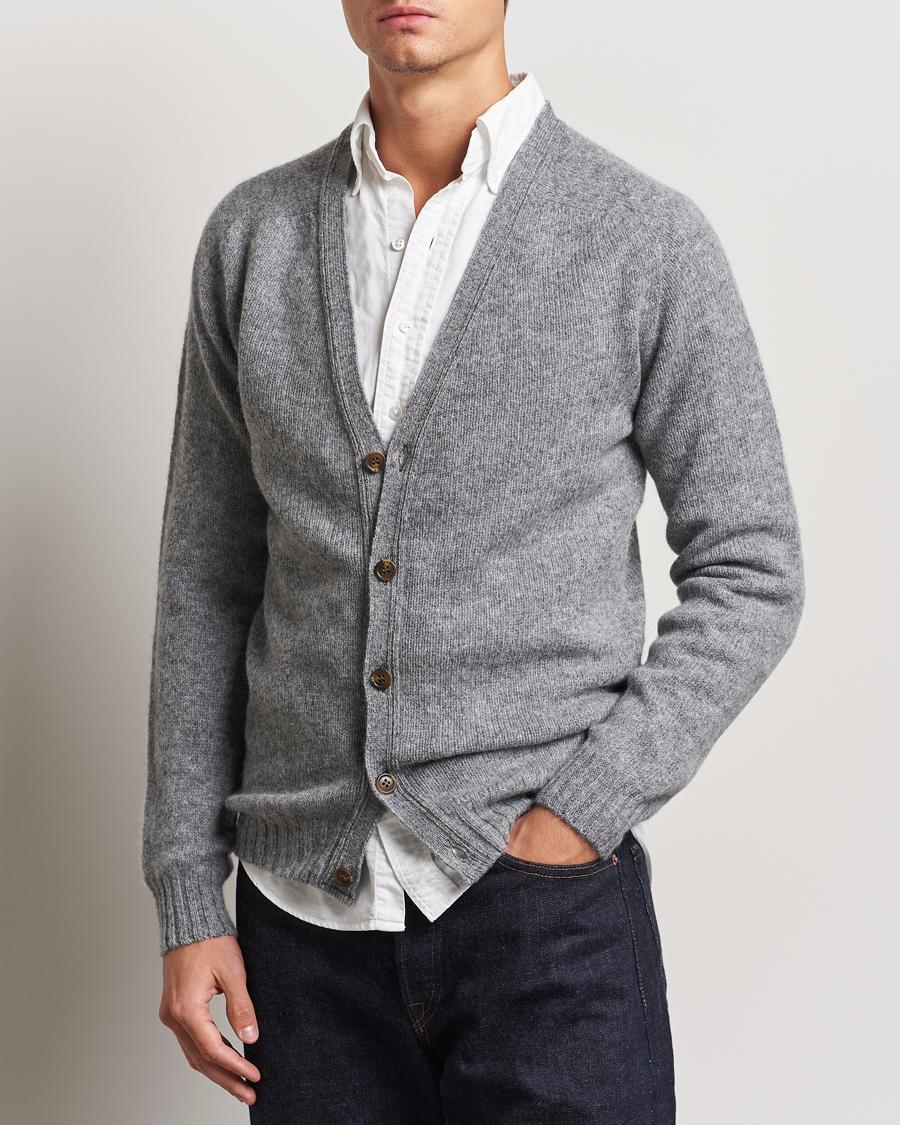 Men | Sweaters & Knitwear | Harley Of Scotland | Supersoft Lambswool Cardigan Medium Grey