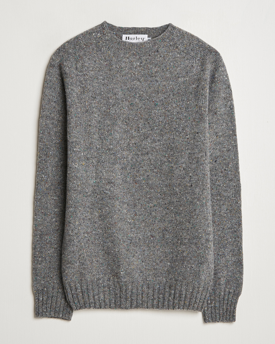 Men | Sweaters & Knitwear | Harley Of Scotland | Donegal Wool Crewneck Grey