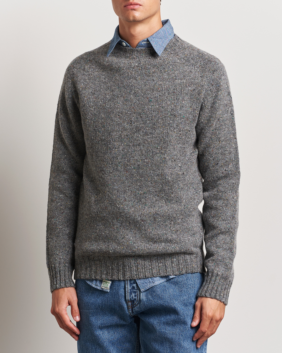 Men | Sweaters & Knitwear | Harley Of Scotland | Donegal Wool Crewneck Grey