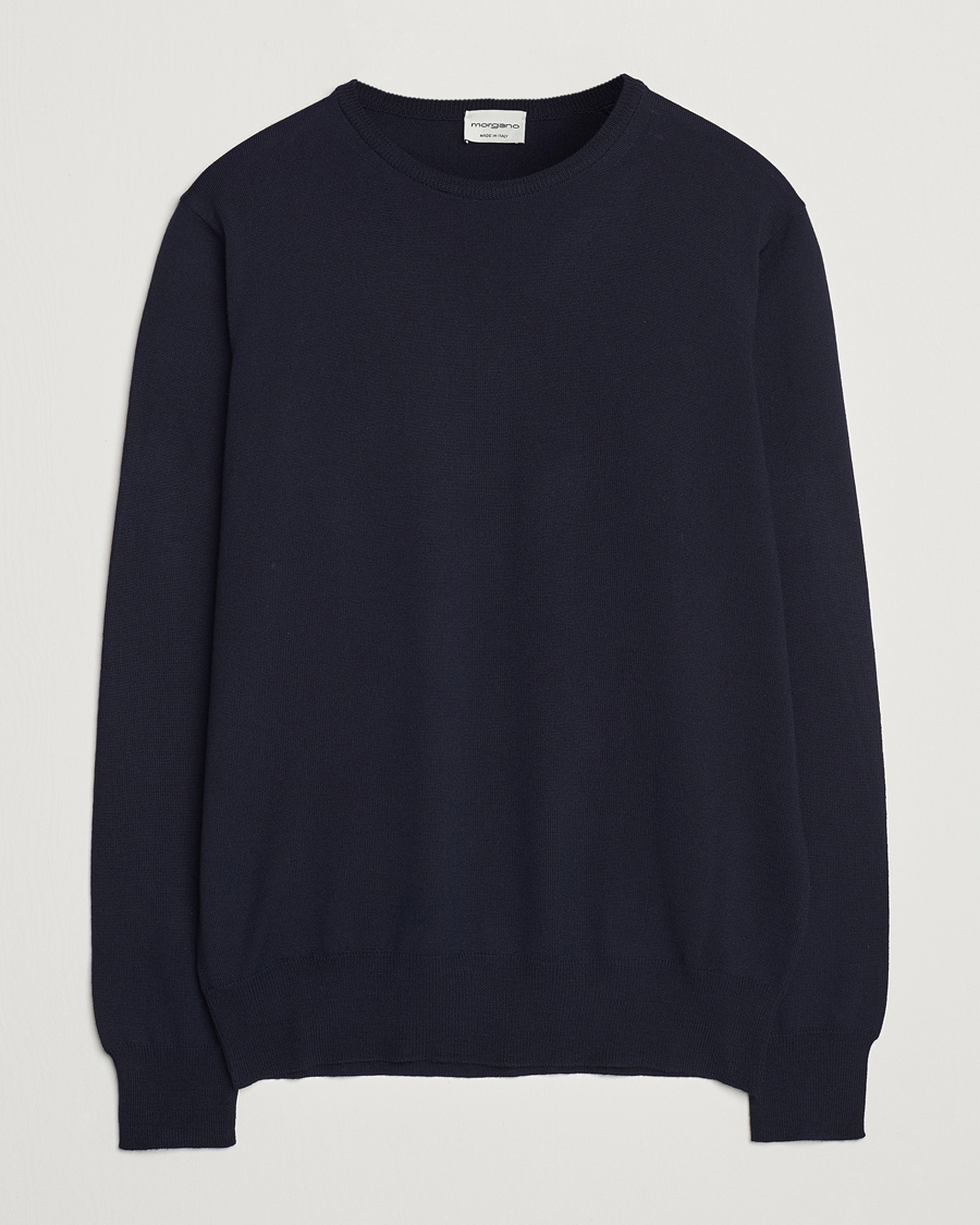 Men | Sweaters & Knitwear | Morgano | Extra Fine Merino Wool Crewneck Navy