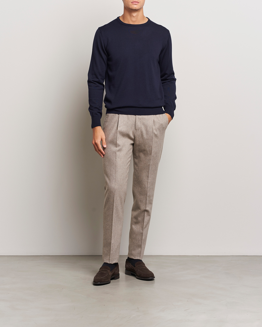 Men | Sweaters & Knitwear | Morgano | Extra Fine Merino Wool Crewneck Navy