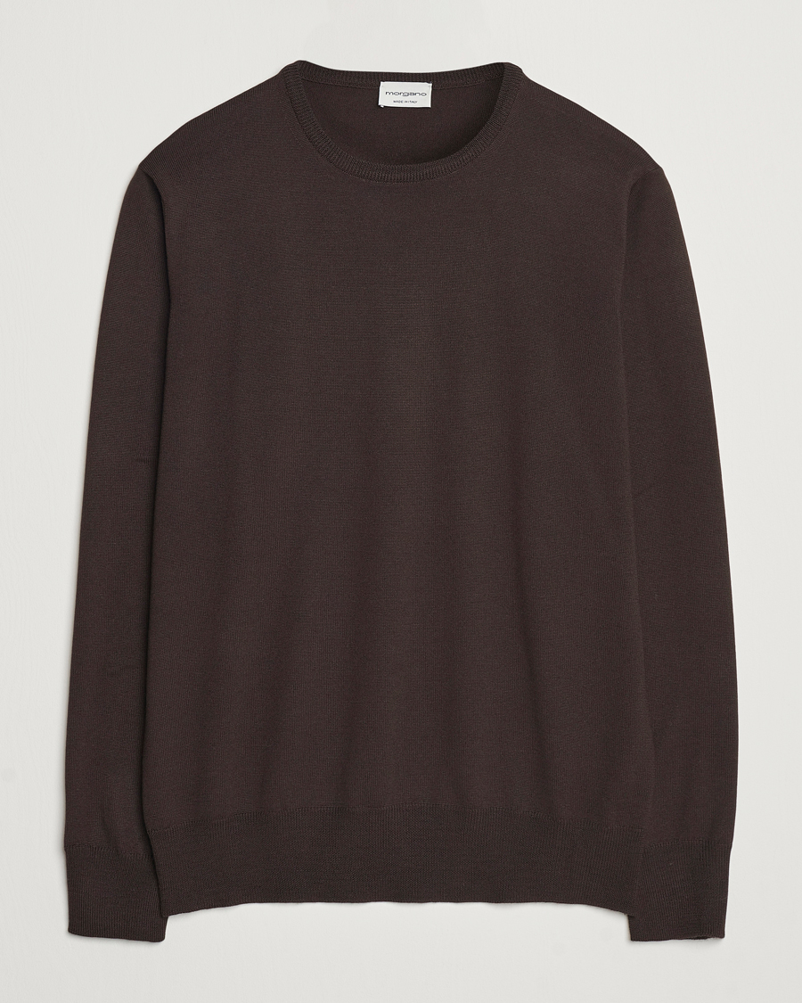 Men | Sweaters & Knitwear | Morgano | Extra Fine Merino Wool Crewneck Dark Brown
