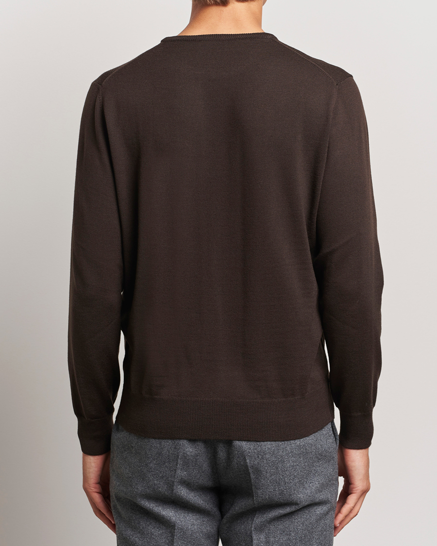 Men | Sweaters & Knitwear | Morgano | Extra Fine Merino Wool Crewneck Dark Brown