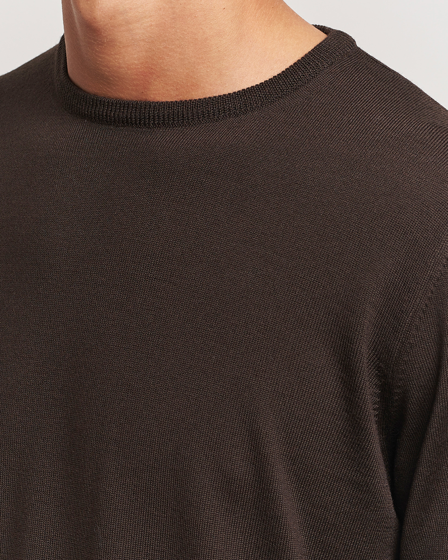 Men | Sweaters & Knitwear | Morgano | Extra Fine Merino Wool Crewneck Dark Brown
