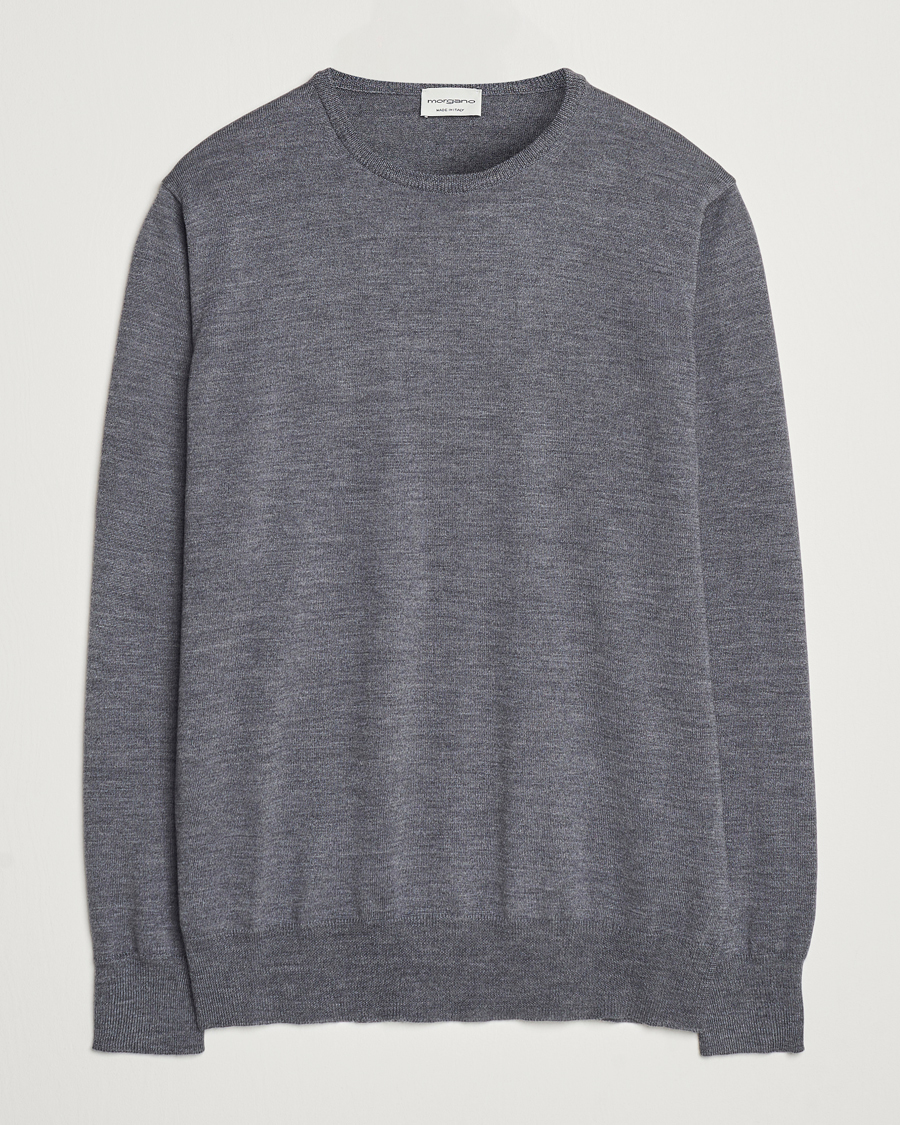 Men | Sweaters & Knitwear | Morgano | Extra Fine Merino Wool Crewneck Mid Grey