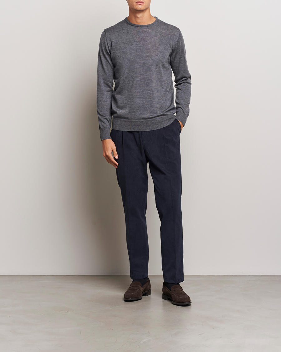 Men | Sweaters & Knitwear | Morgano | Extra Fine Merino Wool Crewneck Mid Grey
