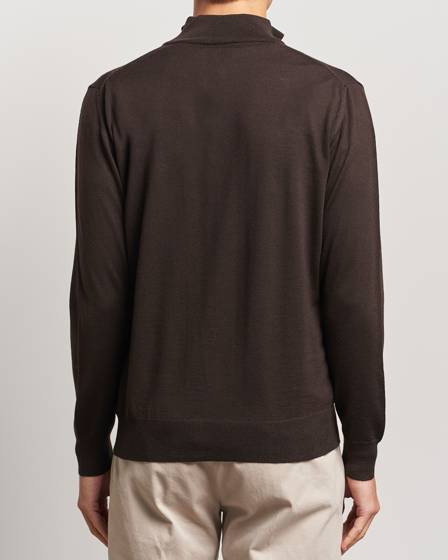 Men | Sweaters & Knitwear | Morgano | Extra Fine Merino Wool Half-Zip Dark Brown