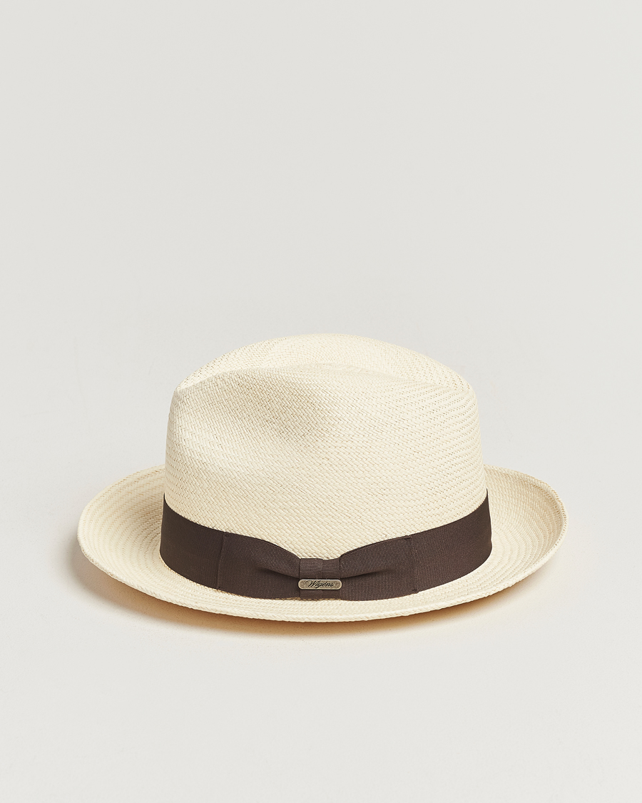 Men | Hats & Caps | Wigéns | Trilby Panama Hat White/Dark Brown