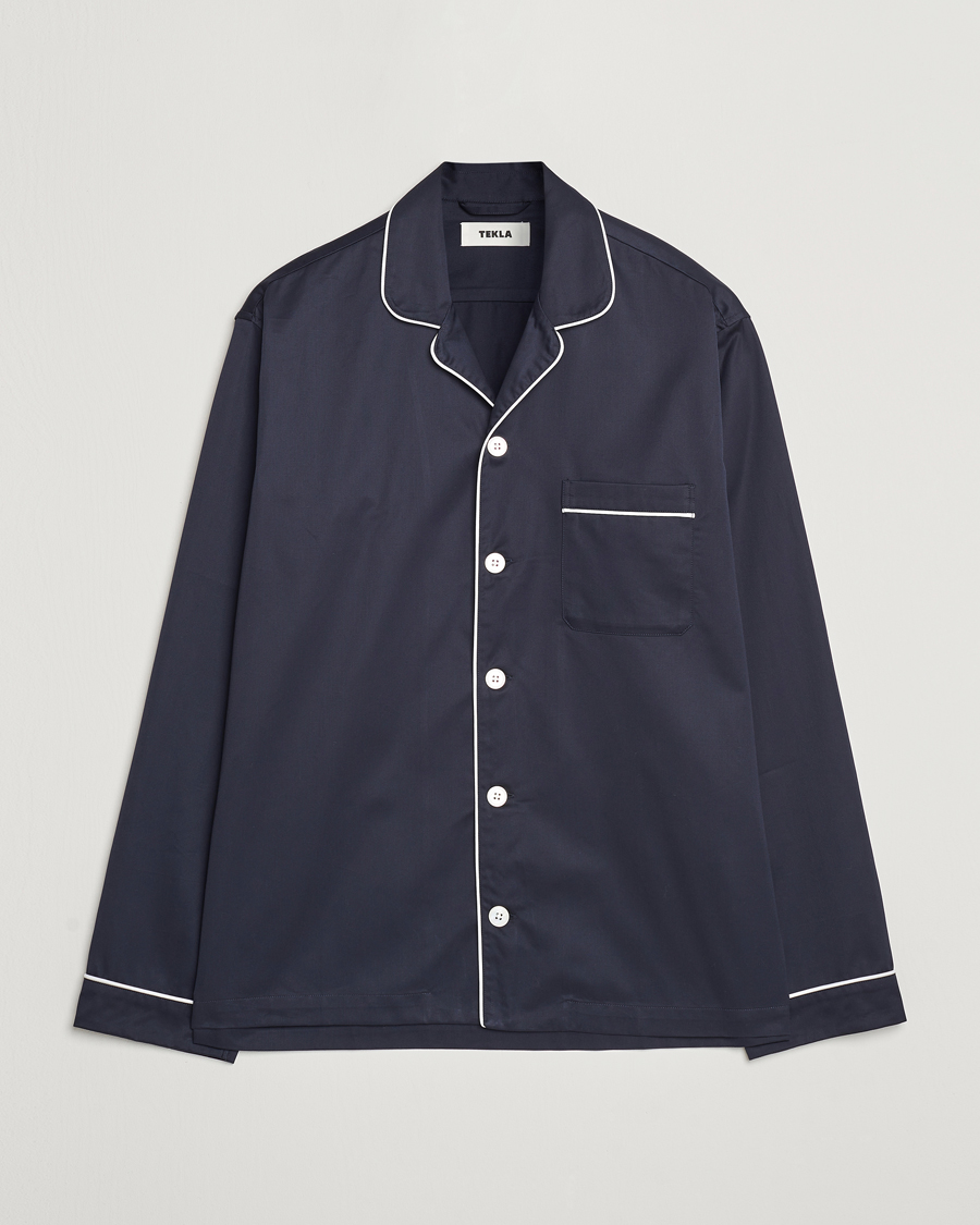 Men | Pyjamas & Robes | Tekla | Sateen Pyjama Shirt Chelsea Navy