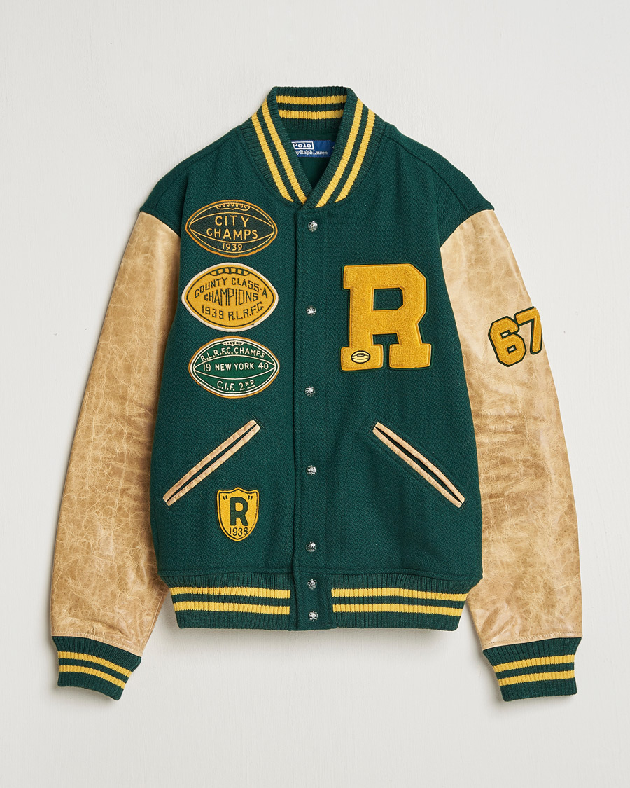 Men | Coats & Jackets | Polo Ralph Lauren | Varsity Leather Bomber Moss Agate