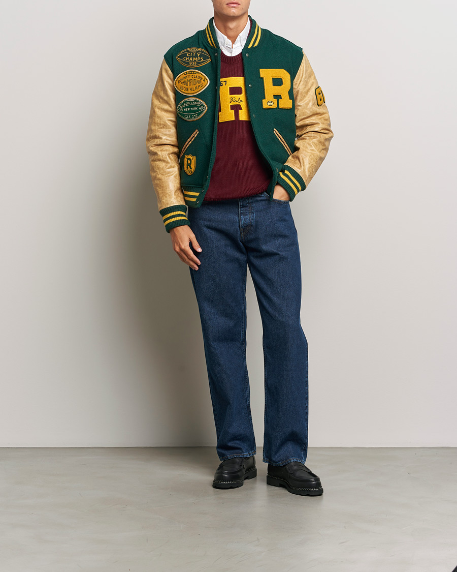 Men | Coats & Jackets | Polo Ralph Lauren | Varsity Leather Bomber Moss Agate