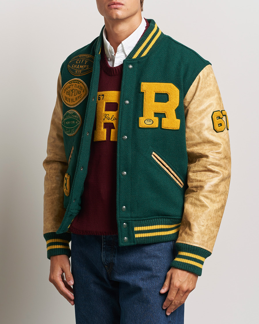 Men | Coats & Jackets | Polo Ralph Lauren | Varsity Leather Bomber Moss Agate