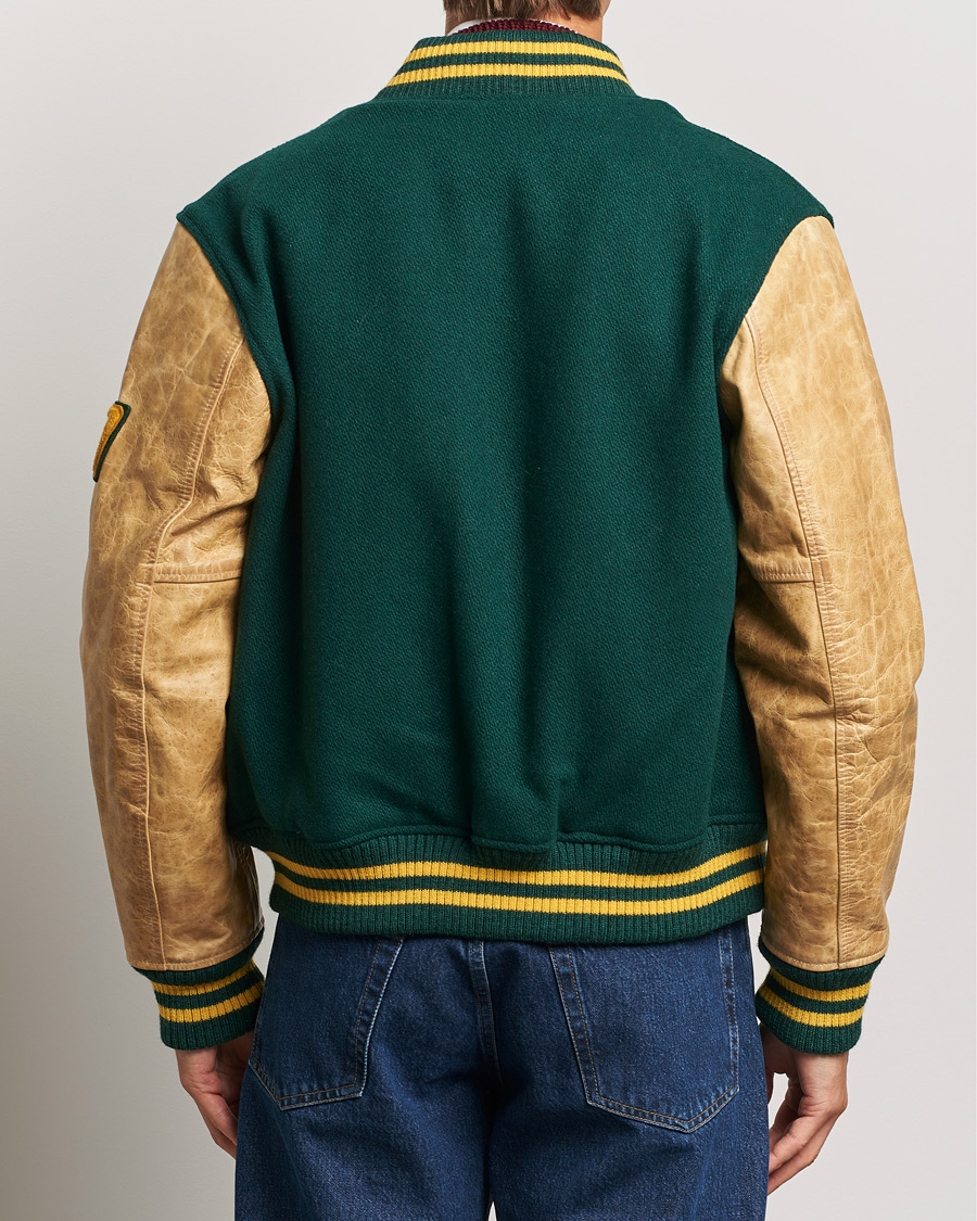 Men | Coats & Jackets | Polo Ralph Lauren | Varsity Leather Bomber Moss Agate