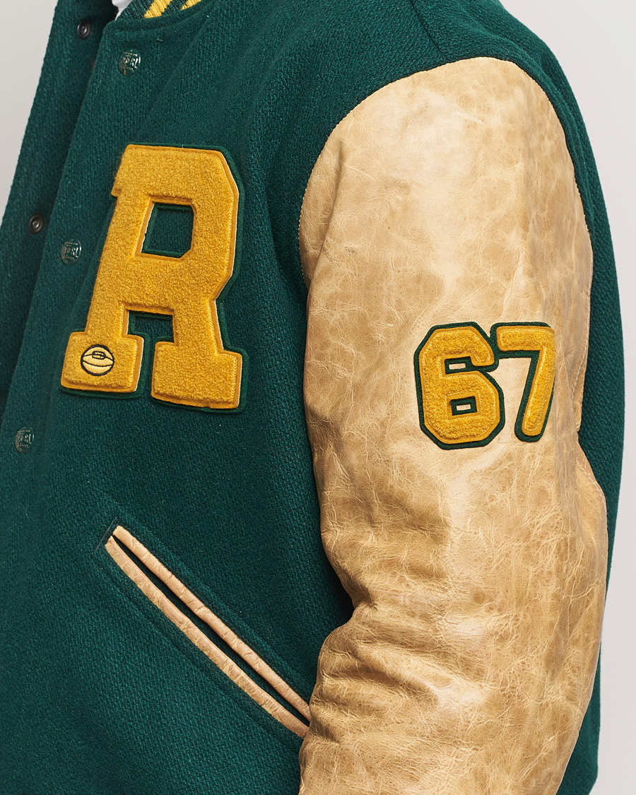 Men | Coats & Jackets | Polo Ralph Lauren | Varsity Leather Bomber Moss Agate