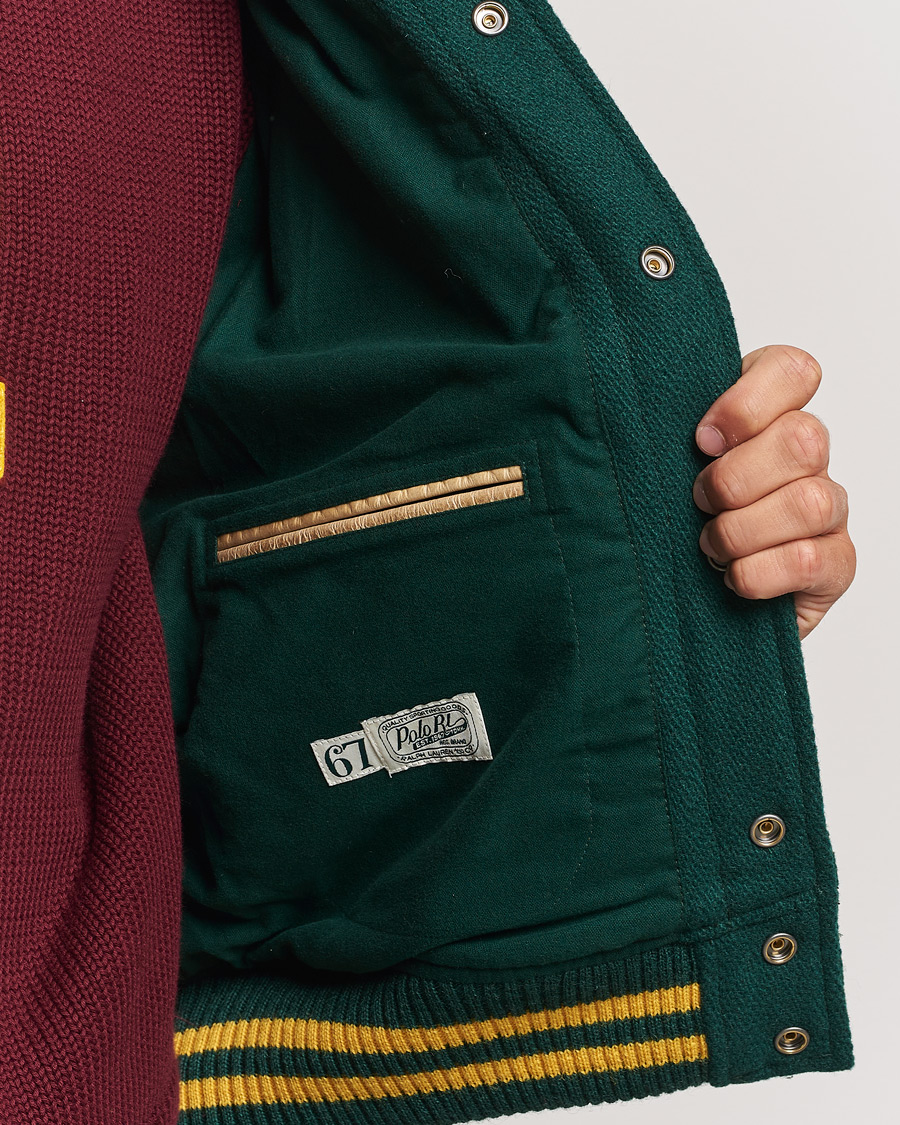 Men | Coats & Jackets | Polo Ralph Lauren | Varsity Leather Bomber Moss Agate