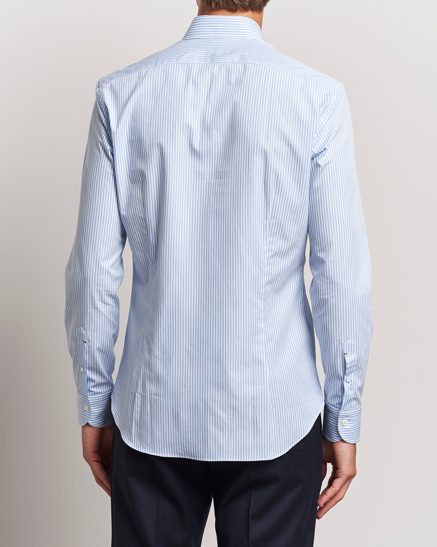 Mazzarelli Soft Cotton Striped Button Down Shirt Light Blue