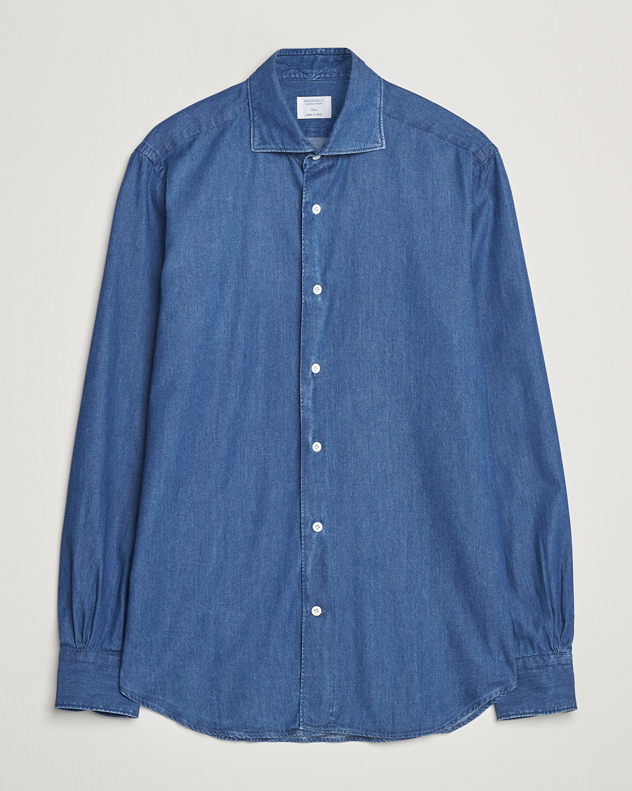 Men | Shirts | Mazzarelli | Soft Cotton Denim Shirt Stone Wash