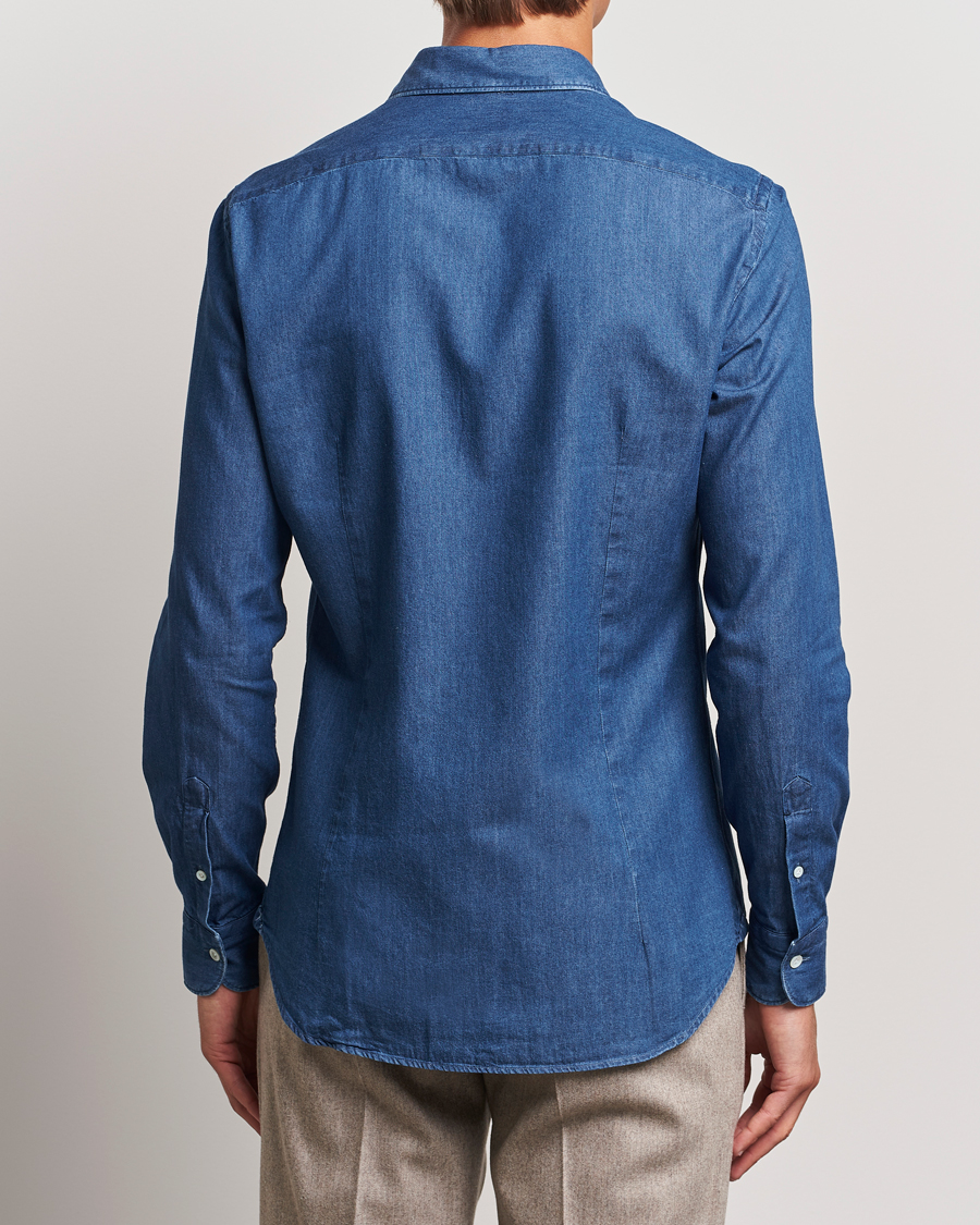 Men | Shirts | Mazzarelli | Soft Cotton Denim Shirt Stone Wash