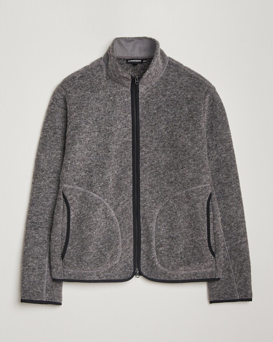 Men | Sweaters & Knitwear | J.Lindeberg | Dustin Wool Fleece Jacket Light Grey Melange