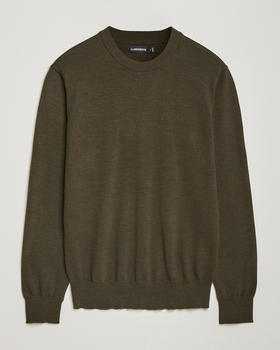 Men | Sweaters & Knitwear | J.Lindeberg | Keane Merino Crew Neck Sweater Forest Green