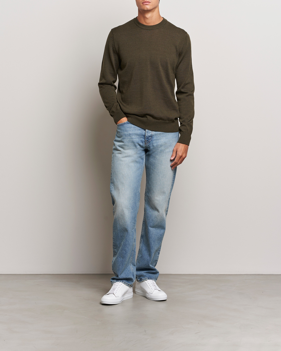 Men | Sweaters & Knitwear | J.Lindeberg | Keane Merino Crew Neck Sweater Forest Green