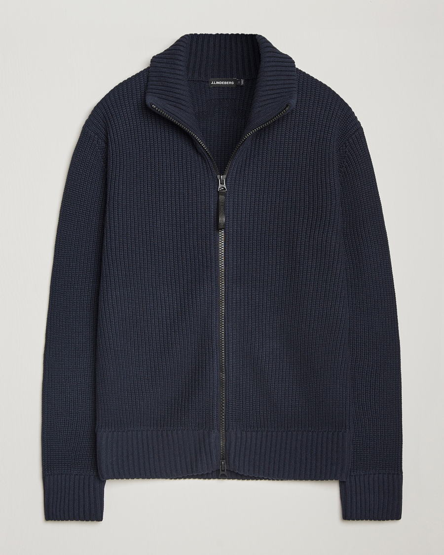 Men | Sweaters & Knitwear | J.Lindeberg | Skyler Wool Blend Zip Cardigan Navy