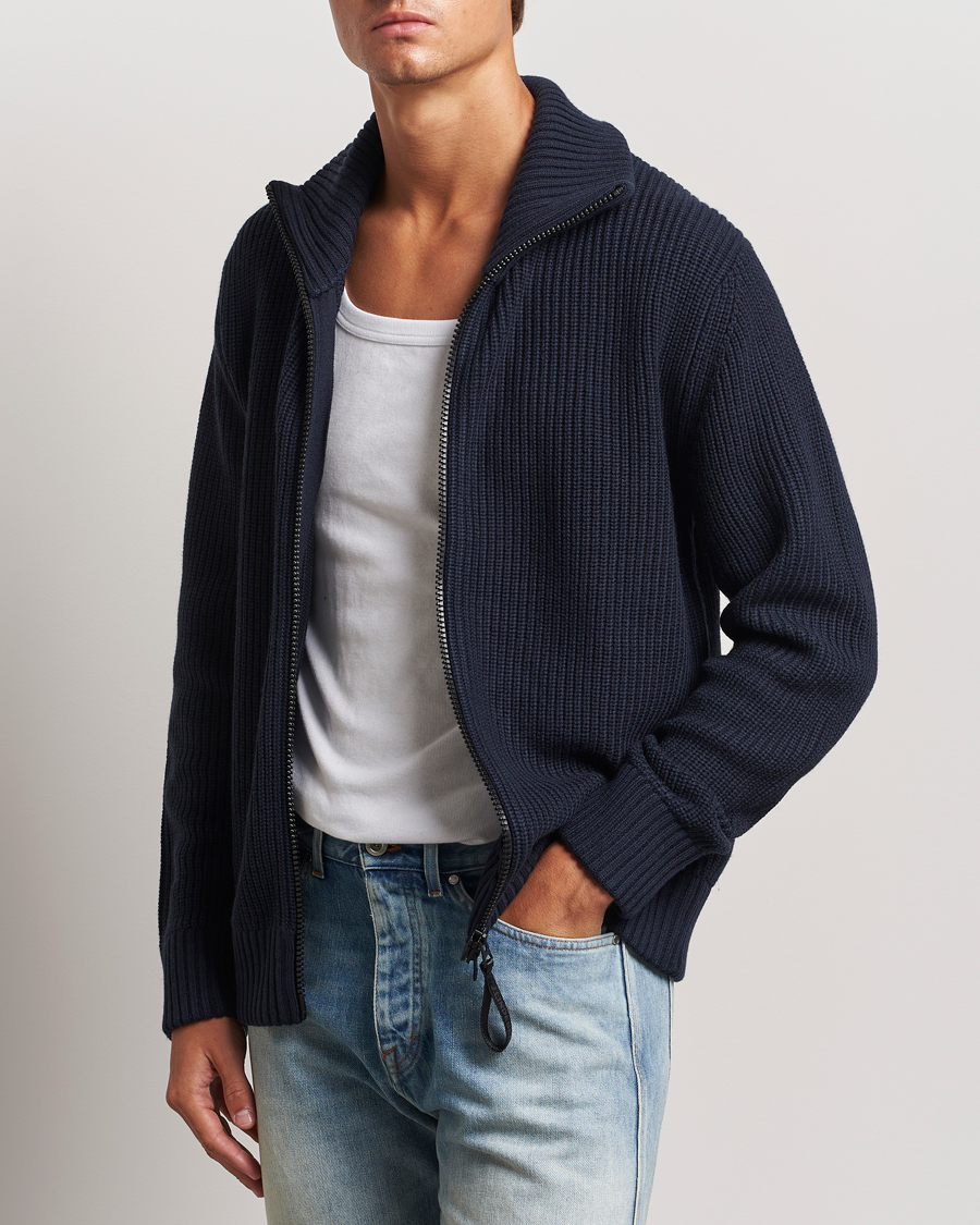 J.Lindeberg Skyler Wool Blend Zip Cardigan Navy at CareOfCarl.com