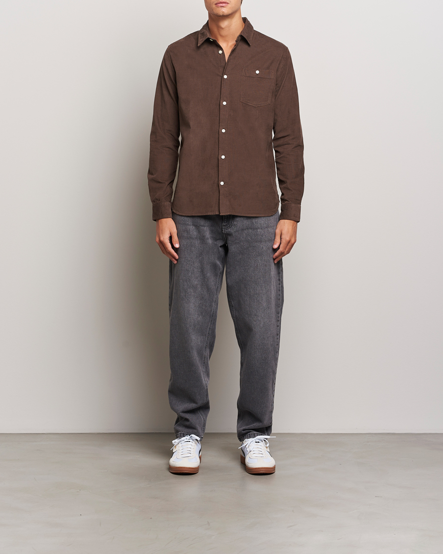 Men | Shirts | KnowledgeCotton Apparel | Regular Fit Corduroy Shirt Brown