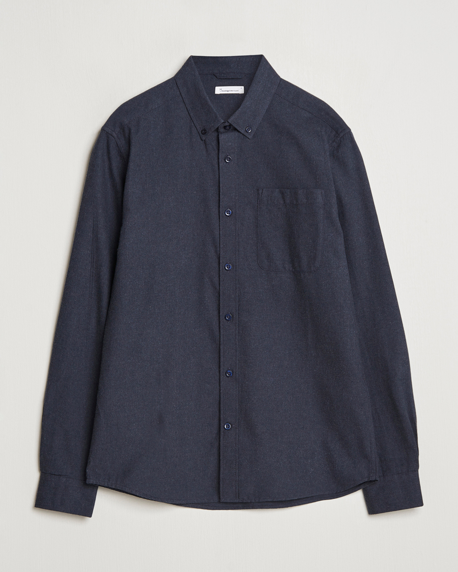 Men | Shirts | KnowledgeCotton Apparel | Regular Fit Melange Flannel Shirt Navy