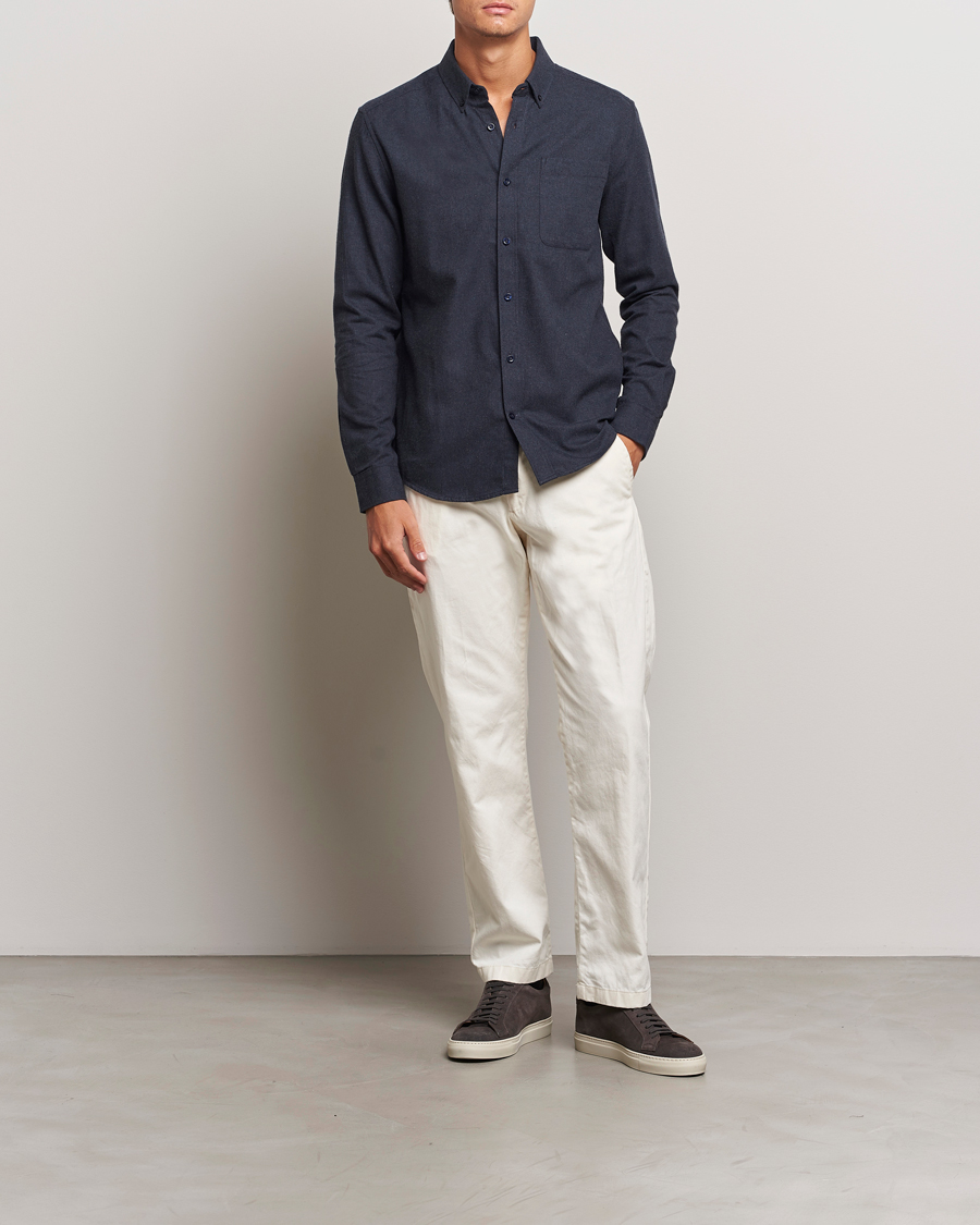 Men | Shirts | KnowledgeCotton Apparel | Regular Fit Melange Flannel Shirt Navy