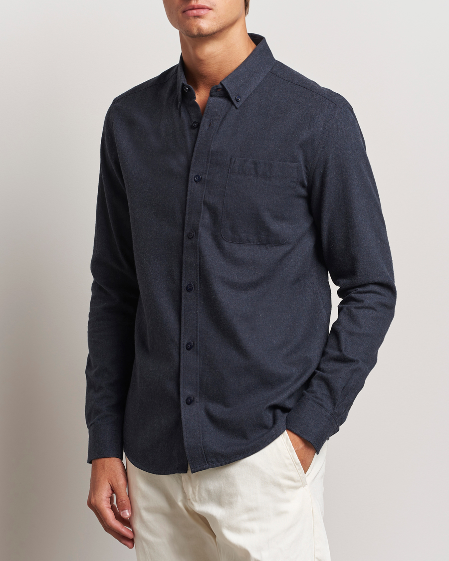 Men | Shirts | KnowledgeCotton Apparel | Regular Fit Melange Flannel Shirt Navy