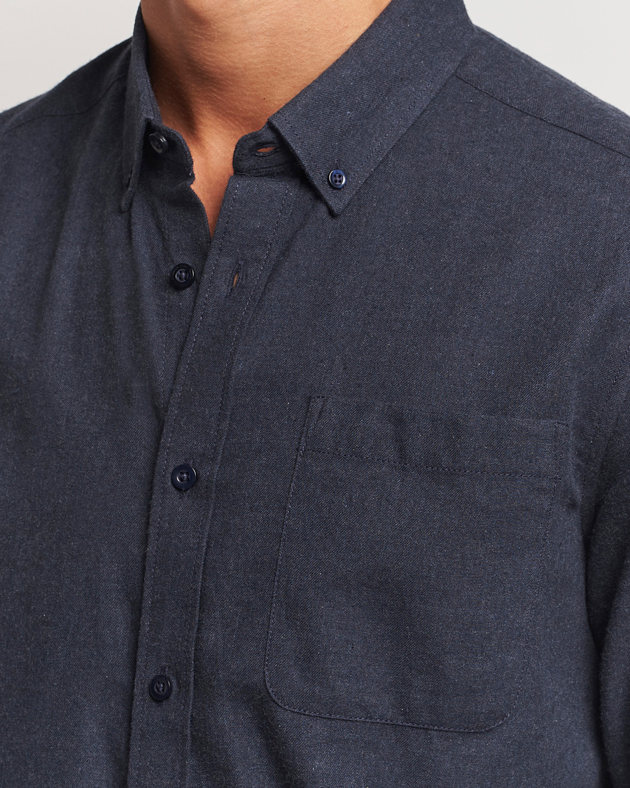 Men | Shirts | KnowledgeCotton Apparel | Regular Fit Melange Flannel Shirt Navy