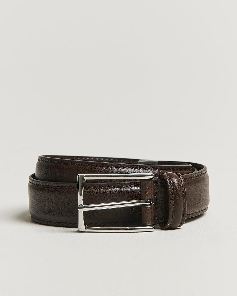 Men | Belts | Anderson's | Structure Leather Suit Belt 3 cm Dark Brown