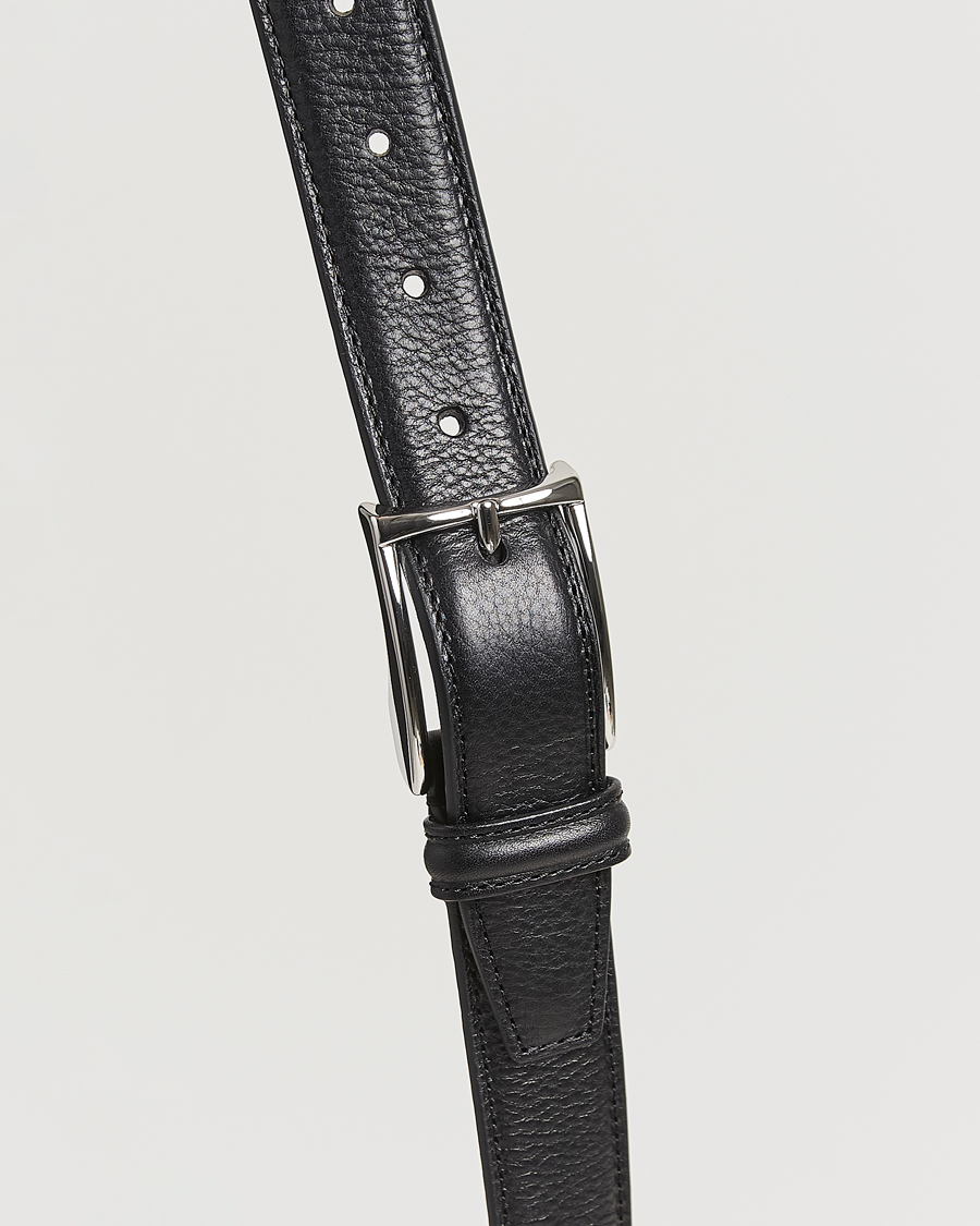 Men | Belts | Anderson's | Structure Leather Suit Belt 3 cm Black