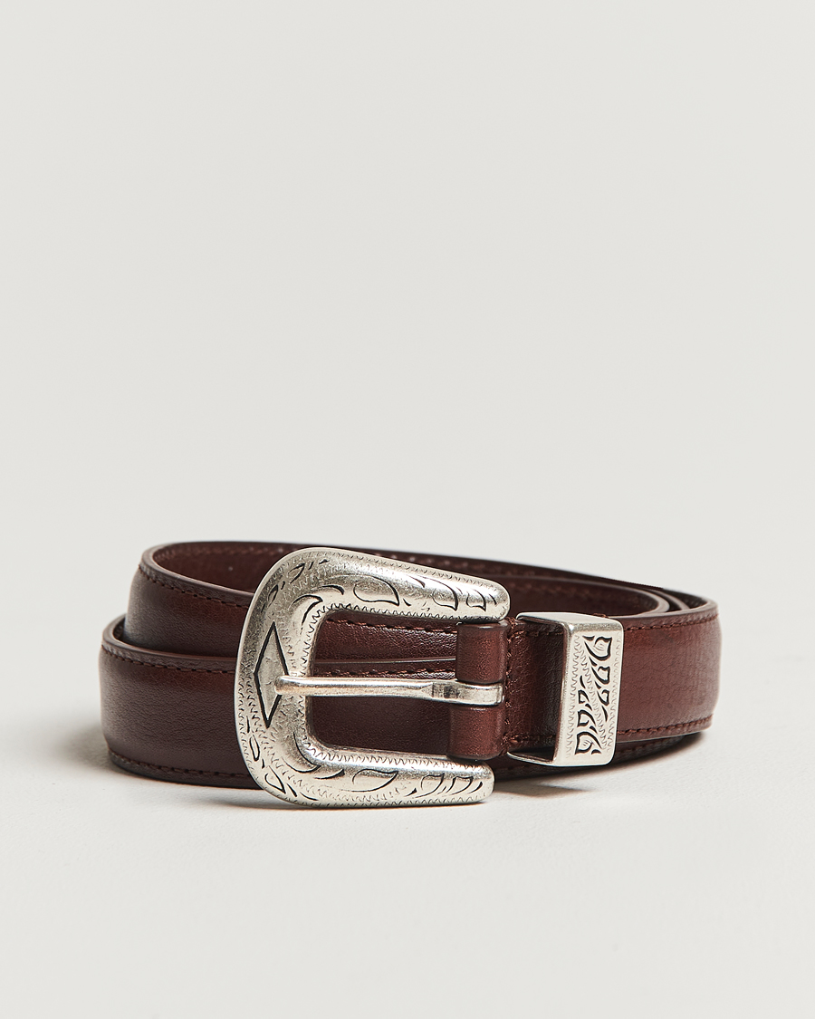 Men | Belts | Anderson's | Grained Western Leather Belt 2,5 cm Brown